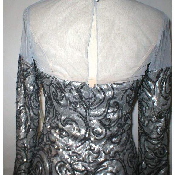 New NWT Designer Silver Badgley Mischka Womens 6 Metallic Sequin Cocktail Dress - Picture 10 of 11